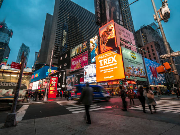 Broadway in Manhattan, New York City in the evening.